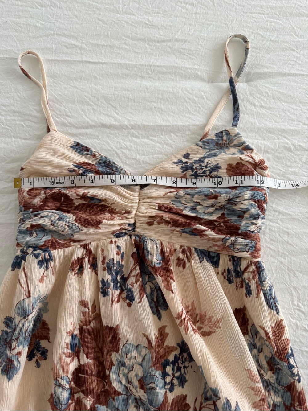 Abercrombie & Fitch Cream Smocked Maxi Dress with Blue & Rust Floral Print - Picture 8 of 10